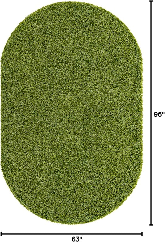 Unique Loom Solid Shag Collection Area Rug (5' 3" x 8' Oval, Grass Green)