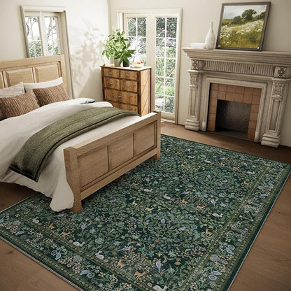 Washable Area Rugs for Living Room: 5x7 Rug Stain Resistant Non Slip Low Pile Lightweight Soft Carpets Rugs for Bedroom Kitchen Dining Room Nursery Kids Room Farmhouse Home Office Indoor