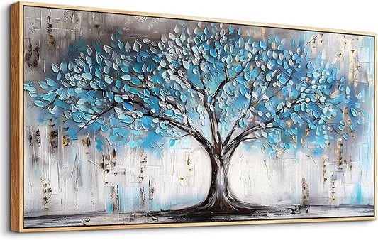 Wapluam Canvas Wall Art For Office Large Panoramic Tree Landscape Abstract Wall Paintings Living Room Wall Decorations Bedroom Decor Wood Framed Prints Textured Pictures Artwork Modern Hotel Decor