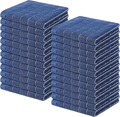 Homaxy 100% Cotton Terry Kitchen Dish Cloths, Ultra Soft and Absorbent Dish Towels for Kitchen, Suitable for Drying and Washing Dishes, 24 Pack, 12 x 12 Inches, Navy Blue