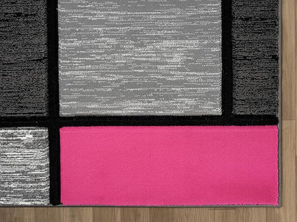 Ultra Soft Area Rug Hand Carved - Modern Abstract Design for Indoor Living Room & Bedroom - Stain Resistant, Easy to Clean - (2'7''x7, Pink)