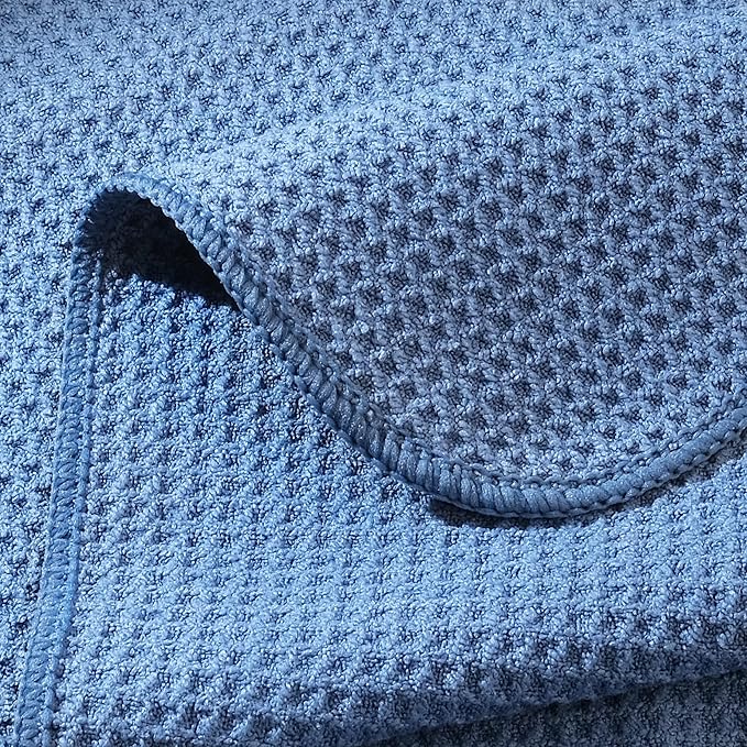 POLYTE Premium Microfiber Kitchen Dish Hand Towel Waffle Weave 12 Pack (16x28 in, Dark Blue, Gray, Off White)