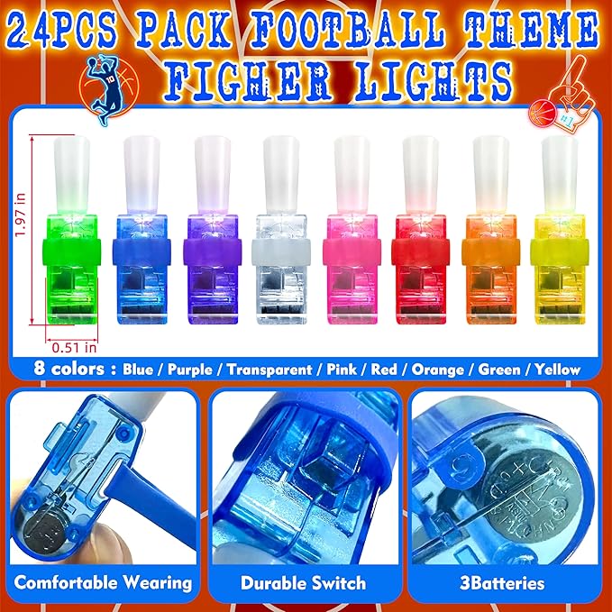 24PCS Basketball Party Favors-LED Finger Lights：Glow-in-the-Dark Light-Up Toys Bulk for Kids, Basketball Theme Birthday Party Decorations Supplies, Goodie Bags stuffers, Classroom Prizes, Fun Gifts