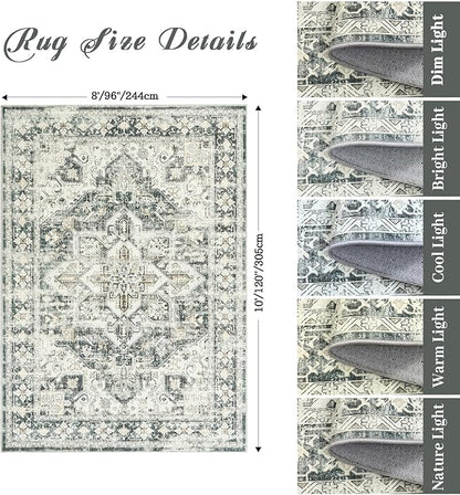 zesthome 8x10 Area Rugs-Washable Rug for Living Room, Non-Slip Backing Rugs, Stain Resistant 8x10 Rug for Bedroom, Ultra-Thin Low Pile Rugs, Vintage Large Home Decor