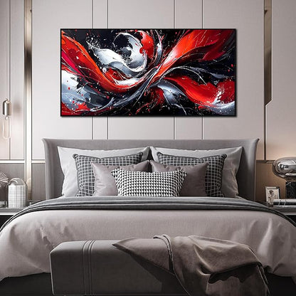 Ouzzlie Abstract Art Wall Decor Living Room Large Red Canvas Wall Art Black White Picture Artwork Modern 29" x 59"