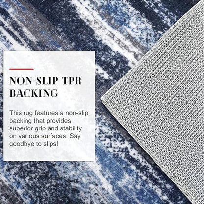 Modern Abstract Runner Rug 2x6, Navy Blue Washable Kitchen Runner Non-Slip Soft Hallway Rug Runner Thin Print Faux Wool Carpet for Entryway Bedroom Laundry Room Indoor Home Decor