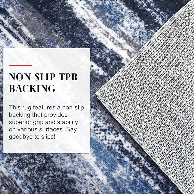 Modern Abstract Runner Rug 2x5, Navy Blue Washable Entryway Kitchen Runner Non-Slip Soft Hallway Rug Runner Thin Print Faux Wool Carpet for Bedroom Laundry Room Indoor
