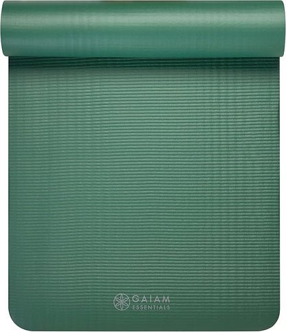 Gaiam Essentials 2/5" Thick (10mm) Yoga & Pilates, Fitness & Exercise Mat with Easy-Cinch Carrier Strap Cushion Support For Fitness and Gym Workouts