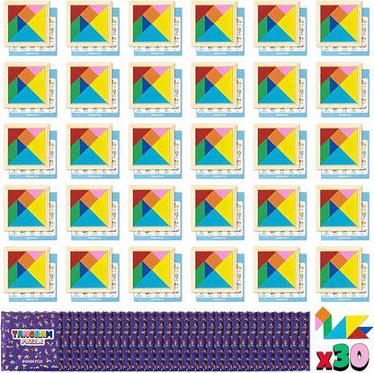 BONNYCO Tangram Puzzle Wooden Pack 30 Kids Party Favors. Goodie Bags Stuffers for Kids 3-5 4-8, Return Gifts for Birthday Party. Goody Bag Stuffers, Pinata Filler Toys Bulk. Classroom Prizes, Rewards