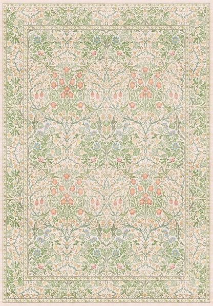 Hazo Haus Light Beige Green Botanical Living Room Rug, 7x10 Washable Area Rug for Kids Room, Bedroom, Nursery Room, Living Room, Dining Room, Low Pile Non-Slip - Vintage Design & Fade Resistance