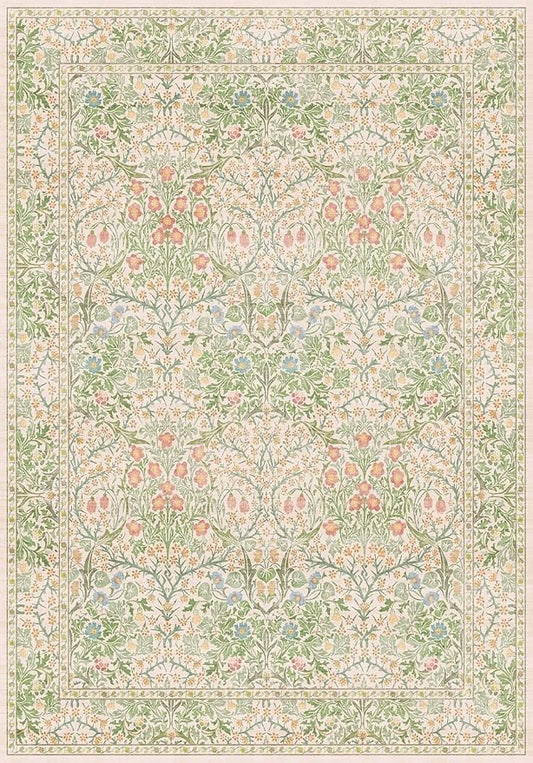 Hazo Haus Light Beige Green Botanical Living Room Rug, 7x10 Washable Area Rug for Kids Room, Bedroom, Nursery Room, Living Room, Dining Room, Low Pile Non-Slip - Vintage Design & Fade Resistance