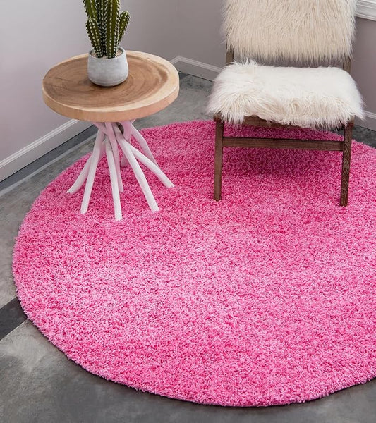 Unique Loom Solid Shag Collection Area Rug (3' 3" Round, Taffy Pink)