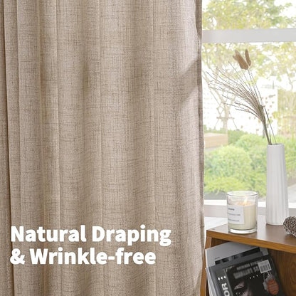 YoungsTex Oatmeal Linen Semi Sheer Curtains 84 Inch Length for Living Room 2 Panels, Light Filtering Drapes with Back Tab Natural Window Treatments for Bedroom, 40 X 84 Inch