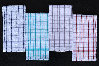 AMOUR INFINI Kitchen Towels Set of 4 - Highly Absorbent, Super Soft Terry Cotton 20x28 Inch Dish Towels with Hanging Loop - Hand & Tea Towels for Cleaning & Drying Dishes (Ass- Blue)