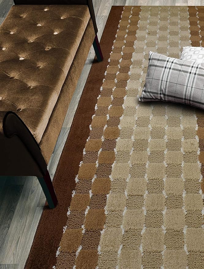 Custom Cut Hallway Runner Rug, Slip Resistant, 31 Inch Wide X Your Choice of Length, Checkered Brown, 31 Inch X 27 feet