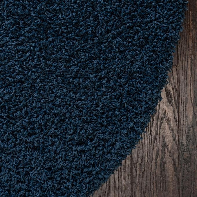Unique Loom Solid Shag Collection Area Rug (7' 1" Round, Sapphire Blue/ Navy Blue)
