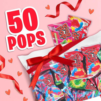 Ring Pop Candy, Valentine's Lollipops, 50 Ct Party Favors in Assorted Fruity Flavors - Full Size, Fun Hard Candy For Birthday Parties, Valentine's Gifts, Goodie Bags, Party Favors