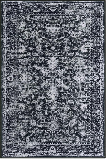 KILOCOCO Small Area Rug 2x3 Entryway Rugs Printed Vintage Moroccan Floral Washable Rug Non-Slip Kitchen Rug Indoor Door Mat, Accent Throw Small Rugs for Laundry Room Bedroom Entrance, Black/Navy/White