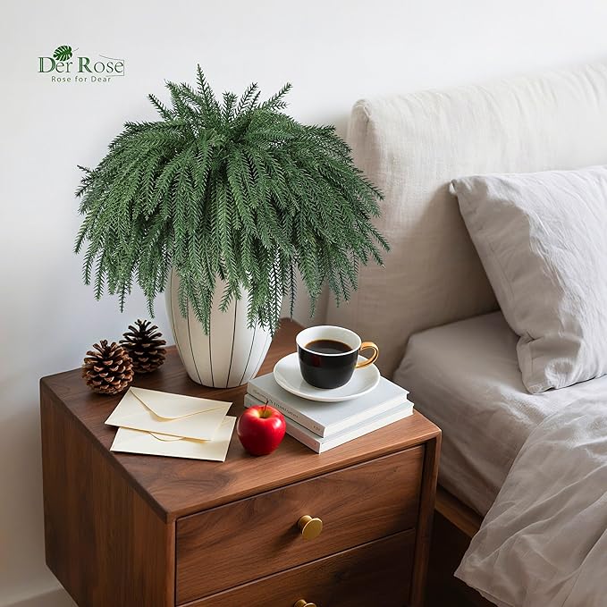 Der Rose 12Pcs Christmas Norfolk Pine Stems, 18 Inch Artificial Pine Branches Faux Cedar Stems Greenery Picks for Xmas DIY Crafts Wreath Garland Home Outdoor Christmas Decorations Indoor