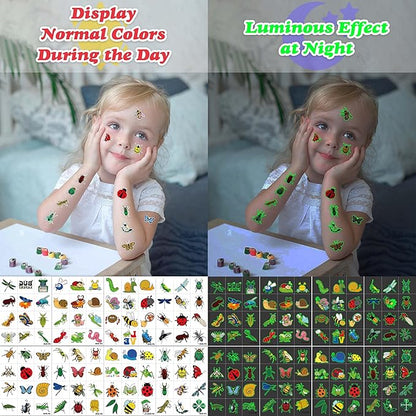 96PCS Glow in The Dark Bug Temporary Tattoos for Kids – Luminous Bug Stickers for Boys Girls Birthday Party Favors, Halloween Decorations, School Rewards, Bug-Themed Gifts (Luminous)