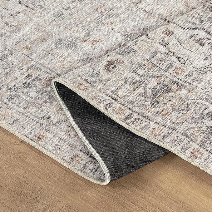Bloom Rugs Caria Washable Non-Slip 5x7 Rug - Ivory/Gray/Caramel Traditional Area Rug for Living Room, Bedroom, Dining Room, and Kitchen - Exact Size: 5' x 7'
