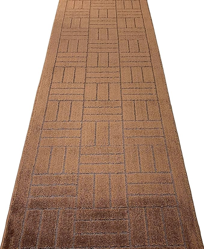 Custom Size Hallway Carpet Runner Rug, Slip Resistant, 31 Inch Wide X Your Choice of Length, Bricks Brown, 31 Inch X 29 feet