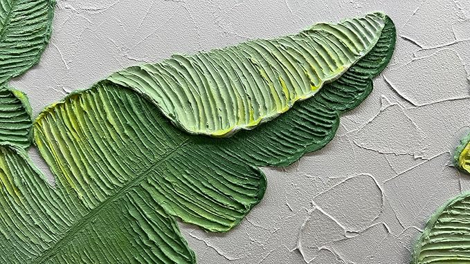 YaSheng Art- Modern minimalist 3D textured wall art Oil Paintings on Canvas Green plant paintings handmade Abstract artwork painting canvas wall art for bedroom Home Wall Art Deco Oil Painting 24x48inch