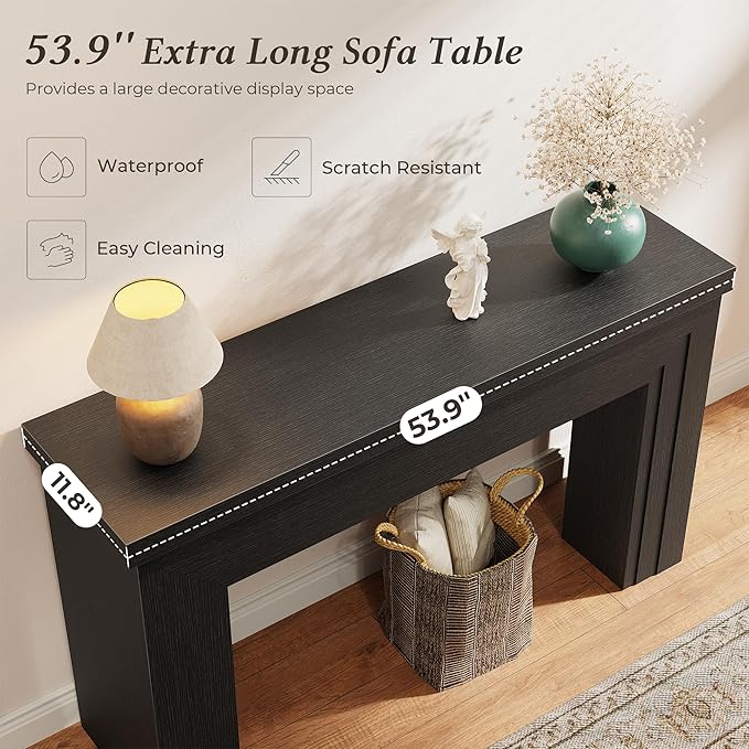 Huuger 54 Inch Entryway Table, Retangular Console Table with Storage, Farmhouse Sofa Table Behind The Couch, Long for Entrance, Hallway, Foyer, Living Room, Black