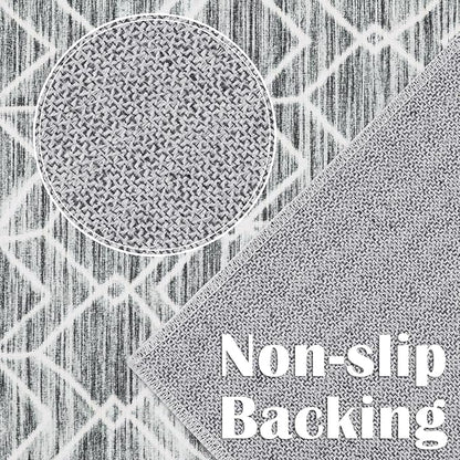jinchan Hallway Runner Rug 2x10 - Moroccan Kitchen Machine Washable Runner Rug Modern Geometric Ultra-Thin Low-Pile Non-Slip Carpet for Laundry Room Bedroom Farmhouse (2x10ft, Grey)