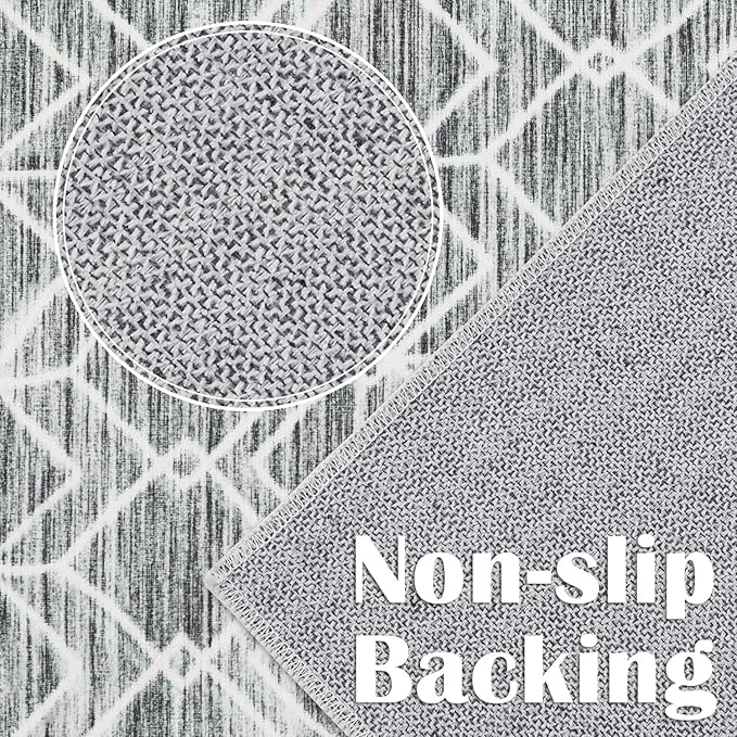 jinchan Moroccan Runner Rug 2x6 - Kitchen Machine Washable Runner Rug Modern Geometric Low-Pile Lightweight Non-Slip Carpet for Entryway Hallway Laundry Room Bedroom Bedside (2x6ft, Grey)