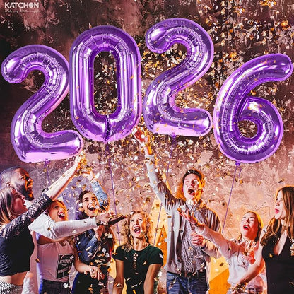 Katchon, Giant Purple 2026 Number Balloons - 42 Inch | Happy New Year Balloons | 2026 Balloon Numbers | Purple Balloon for New Years Decorations 2026 | New Years Eve Party Supplies 2026