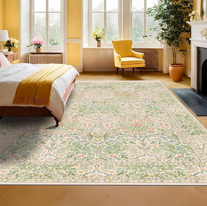 Hazo Haus Washable 8x10 Rugs for Living Room, Light Green Oriental Rugs for Bedroom Dining Room Under Kitchen Table, Stain Resistant Non-Slip Pastel Large Washable (8x10 Beige Green)