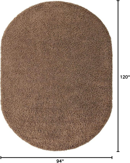 Unique Loom Solid Shag Collection Area Rug (7' 10" x 10' Oval, Sandy Brown)