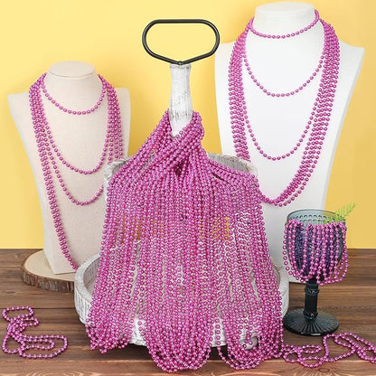 240PCS Pink Beads Necklace, 33" Breast Cancer Awareness Accessories Bulk, Mardi Gras Pink Beaded Necklace, Festival Parade Throw Accessories for Wedding Birthday Gender Reveal Party Supplies