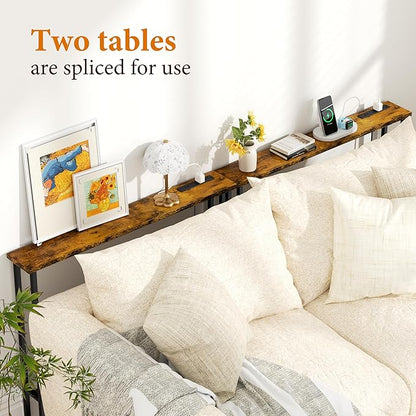 GRLEAF 39" Narrow Console Sofa Table with Built-in Power Strip (2 AC Outlets & 2 USB Ports) – 4.9ft Power Cord, Metal Frame, Easy Assembly, Ideal for Behind Couch, Hallway, and Office | Rustic Brown
