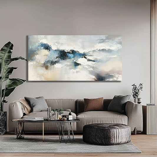 Yuaxker Abstract Wall Art Blue and White Wall Decor Vogue Canvas Painting Artwork for Living Room Bedroom Dining Room Office Home Decor 24x48 Inch