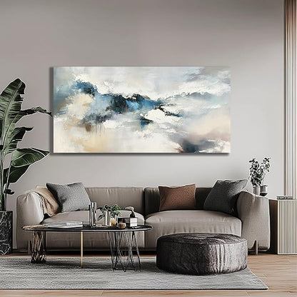 Yuaxker Large Abstract Wall Art Aesthetic Wall Decor Blue and White Artwork Wall Hanging Canvas Painting for Living Room Bedroom Dining Room Office Home Decor 30x60 Inch