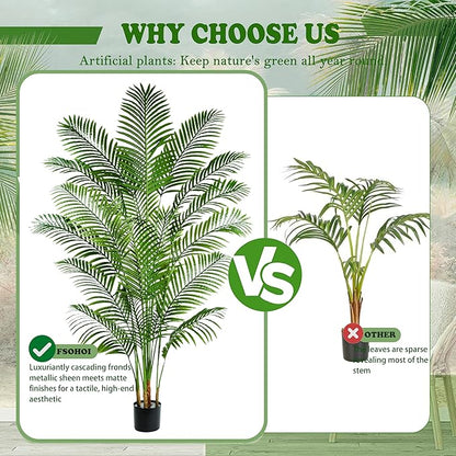 Artificial Palm Tree 7FT Artificial Plants Indoor Tropical Fake Palm Tree Areca Floor Plant in Black Pot with 18 Trunks & Real Bark Design, Faux Palm Plant for Outdoor Patio Home Room Office Decor
