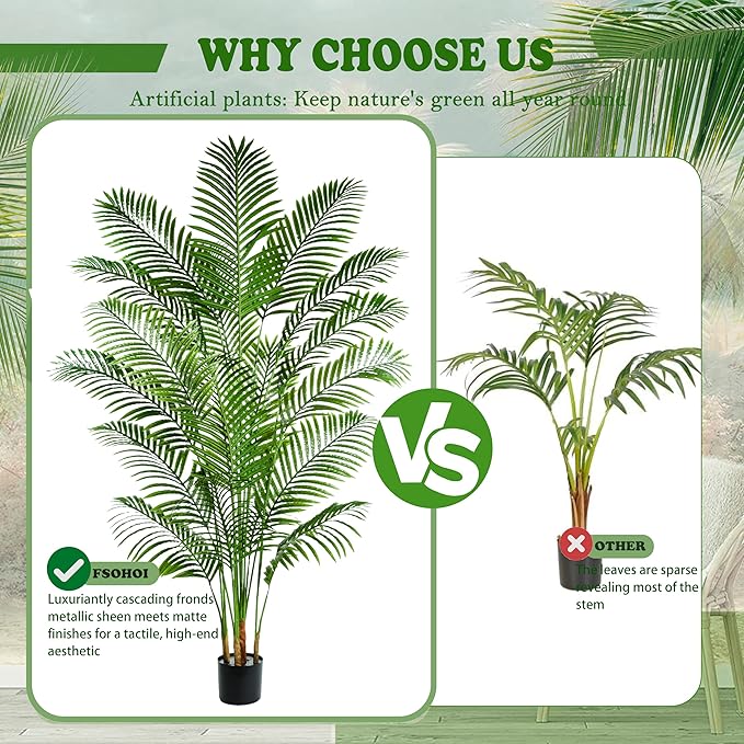 Artificial Fake Palm Tree with 18 Trunks and Real Bark Design, Premium Polyester,Tropical Paradise Palm Tree in Pot (1, White, 6 FT)