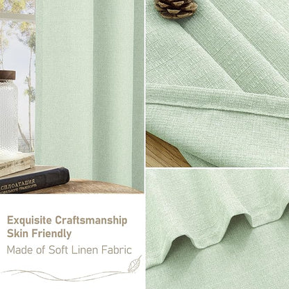LAMIT Linen Curtains 84 inches Long 2 Panels, Linen Textured Thermal Insulated Curtains Gromment Privacy Light Filtering Boho Drapes for Living Room/Farmhouse, Set of 2 Panels, W38 x L84, Light Green