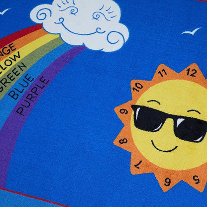 Shine Bright Learning Rainbow Rug 6' x 8'6" Rectangle for School or Classroom | Kids Learning Numbers, Colors & Alphabets | Playroom Area Rug