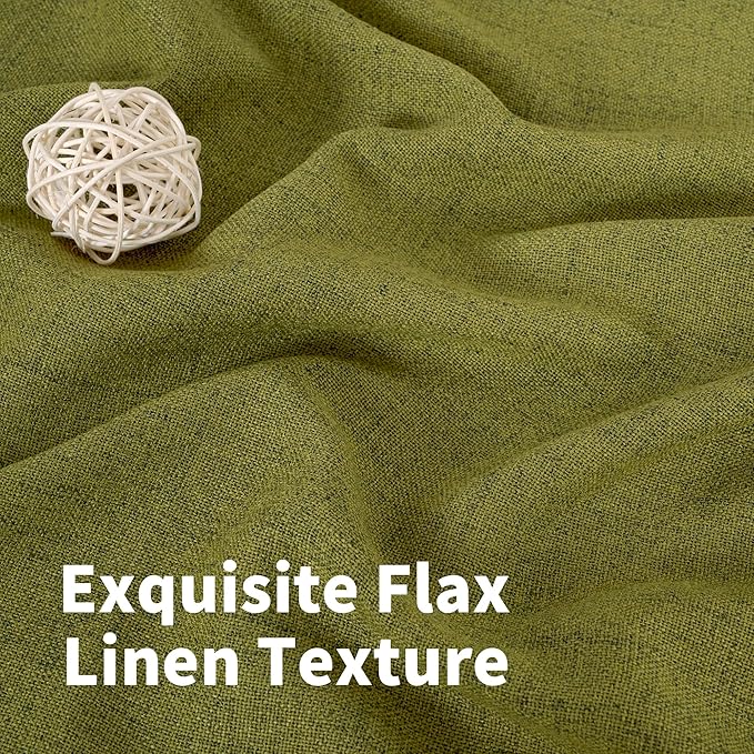 YoungsTex Olive Green Linen Curtains 63 Inches Length 2 Panels Textured Window Drapes with Bronze Grommet Privacy Light Filtering for Living Room Bedroom Office, 52 x 63 Inch