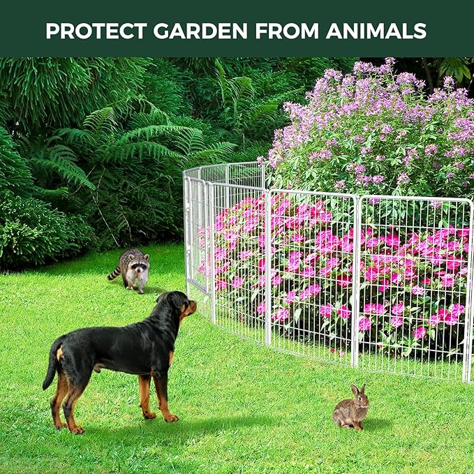 FXW Garden Fence Outdoor for The Yard – 45in(H) x 36.4ft(L) Heavy Duty Metal Animal Barrier for Dog and Rabbit, Decorative Dog Fence, 16 Panels, White