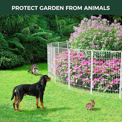 FXW Garden Fence Outdoor for The Yard – 45in(H) x 18.2ft(L) Heavy Duty Metal Animal Barrier for Dog and Rabbit, Decorative Dog Fence, 8 Panels, White