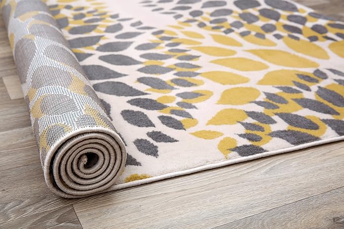 Rugshop Modern Yellow Floral Circles Design Area Rug – Elegant Non-Shedding, 6'6" Round for Living Room, Bedroom, Dining Room, Kitchen