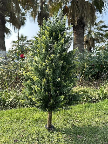 3FT Artificial Cedar Topiary Trees with Ground Spike Set of 2, UV Resistant Artificial Bushes Faux Cypress Trees for Indoor Outdoor Home Garden, Yard, Porch, Patio Decor (Normal)