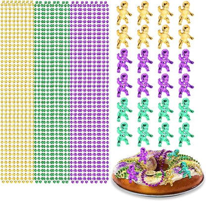 YAXINRUI Mardi Gras Beads Necklaces and King Cake Babies, Multi Colors 24Pcs Party Beads Necklaces + 24Pcs Mini Plastic Babies Mardi Gras Accessories for Mardi Gras Party, Party Favors