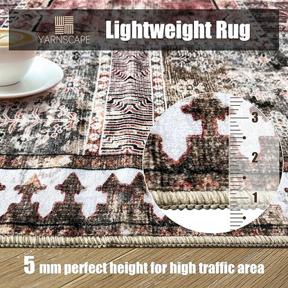 Vintage 4' x 6' Washable Area Rug - Stylish Indoor Rug for Living, Dining or Bedroom - Lightweight Carpet with Non-Slip Backing - Foldable for Easy Placement and Maintenance - Ivory