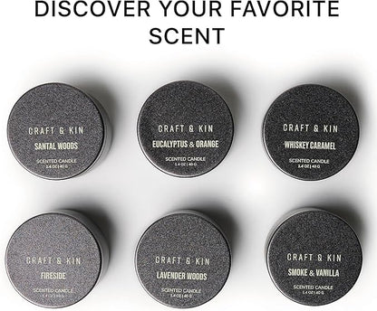 Craft & Kin Scented Votive Candle Gift Set of 6 | Small Luxury Scented Candles Holiday Gift Set for Home | Candle Box with Assorted Scents | 15–20 Hour Burn Each