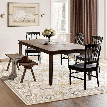 Large Rugs for Living Room, 8x10 Beige Washable Rug for Bedroom, Soft Boho Indoor Carpets, Big Modern Kids Room Rug, Non-Slip Low Pile Mat for Office Home Dining Room Christmas Decor,Beige/Gold